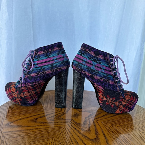 B Love Style Colorful Boho Tribal Print High Heel Lace Up Ankle Boots - Picture 6 of 17